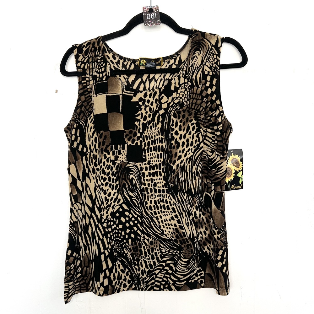 Sleeveless Animal-Print Tank Top in Black & Brown